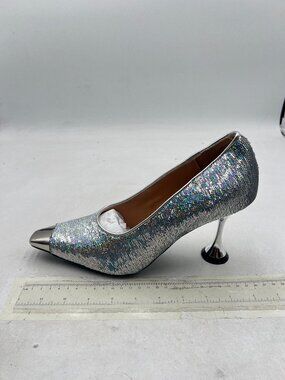 YDN Silver Sequins Dressy Strapless Square Toe Slip On Metal High Heels Pumps